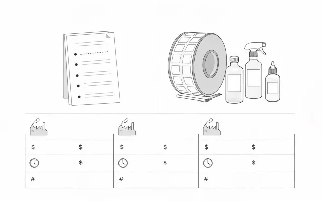 Diagram of labeling machine RFQ coordination from brief to factory quotes
